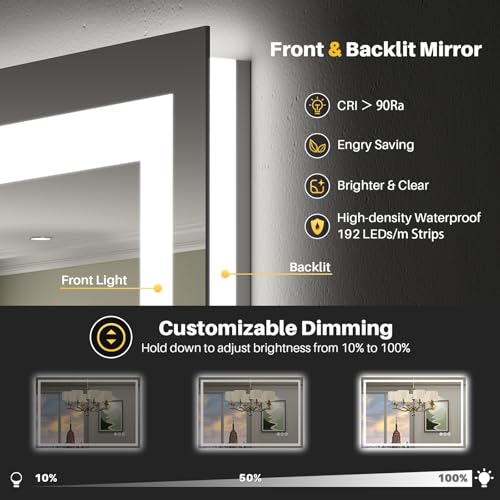 36x36 Inch Inch LED Bathroom Mirror with Lights (Backlit+front Lit / 36"L x 36"W)