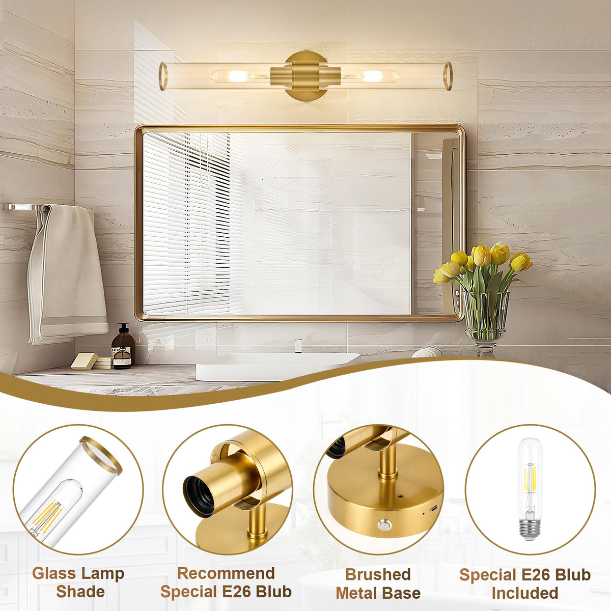 Gold Battery Operated Wall Sconces Set of 2 (Gold)