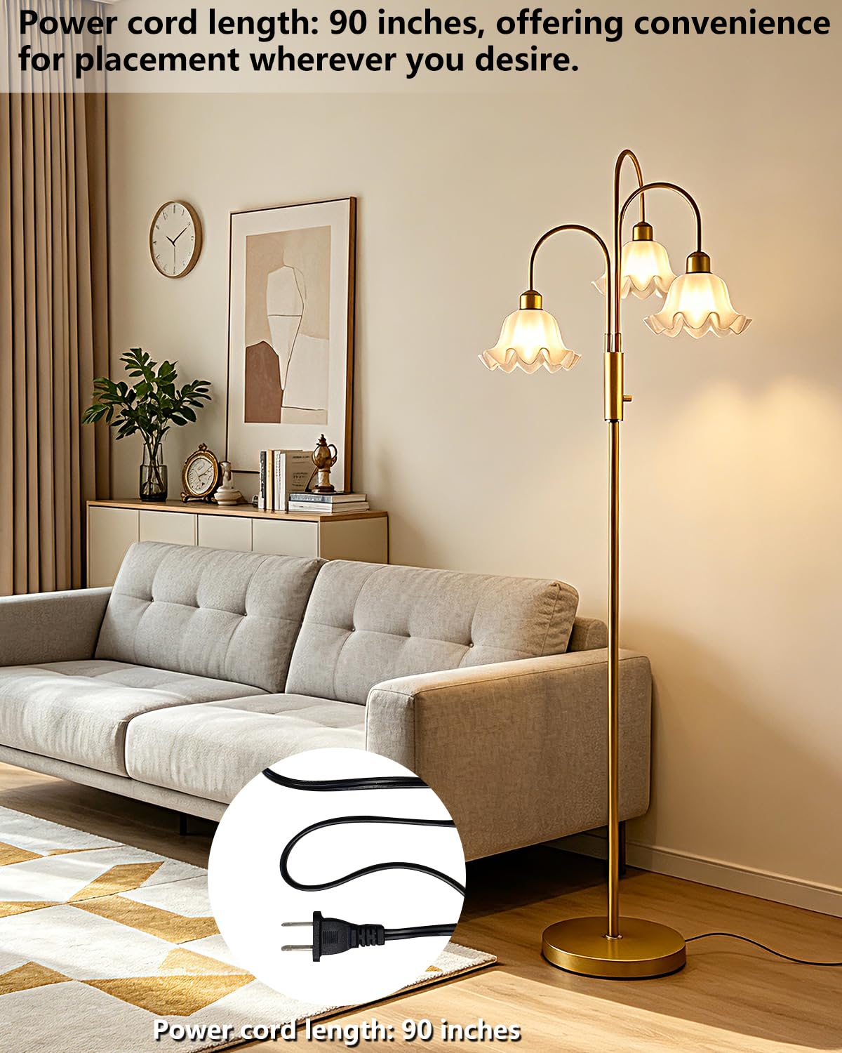 70IN Flower Floor Lamp for Living Room (Gold-3)