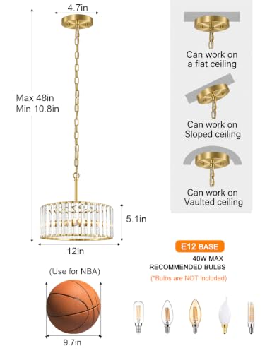 Gold Crystal Chain Chandelier for Dining Room (Gold / 3 Light)