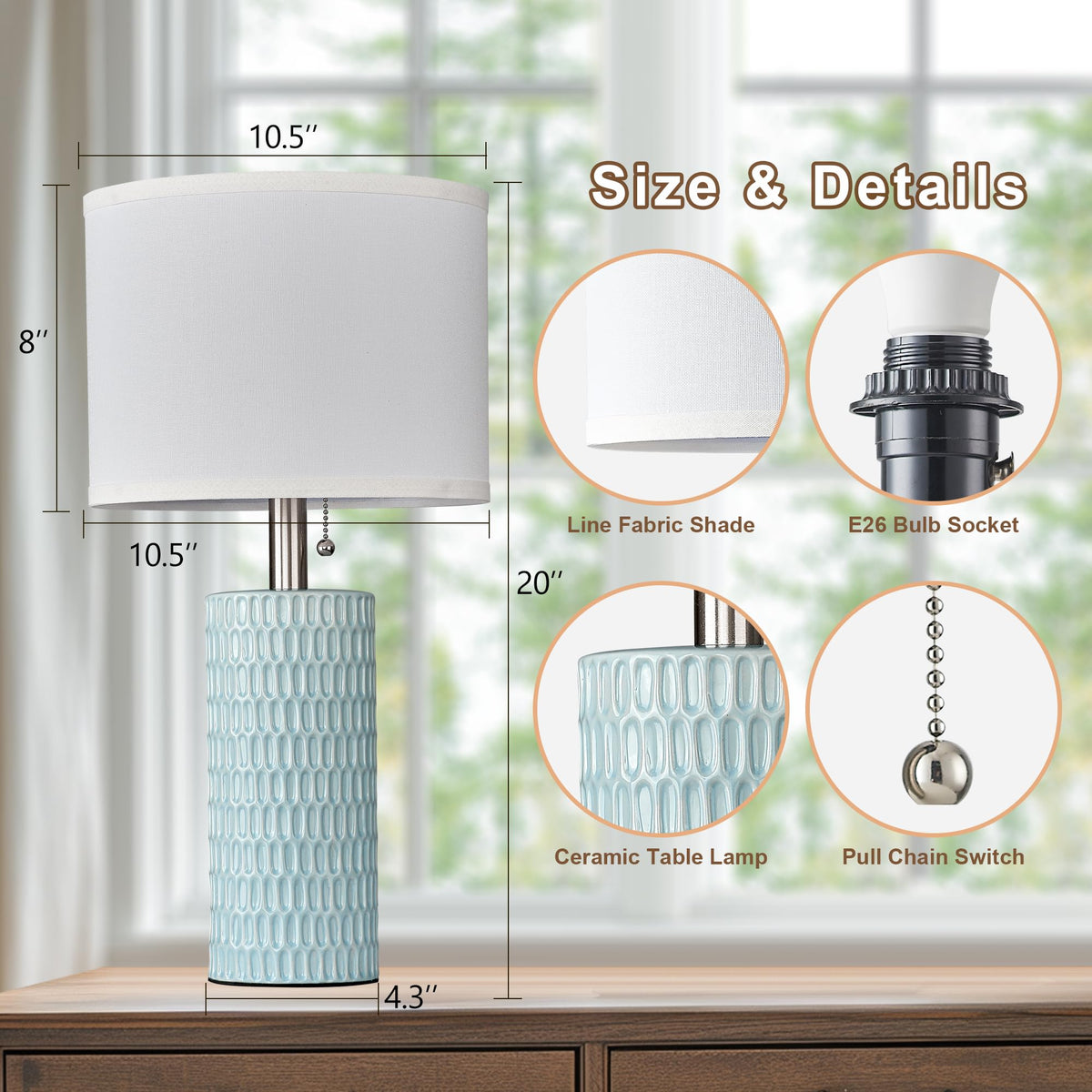 20” Modern Table Lamps Set of 2 (Sky Blue)