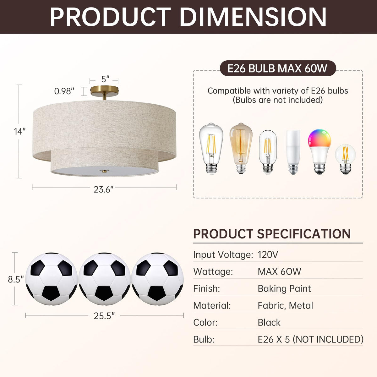 23.6" Semi Flush Mount Ceiling Light (Gold / 23.6")