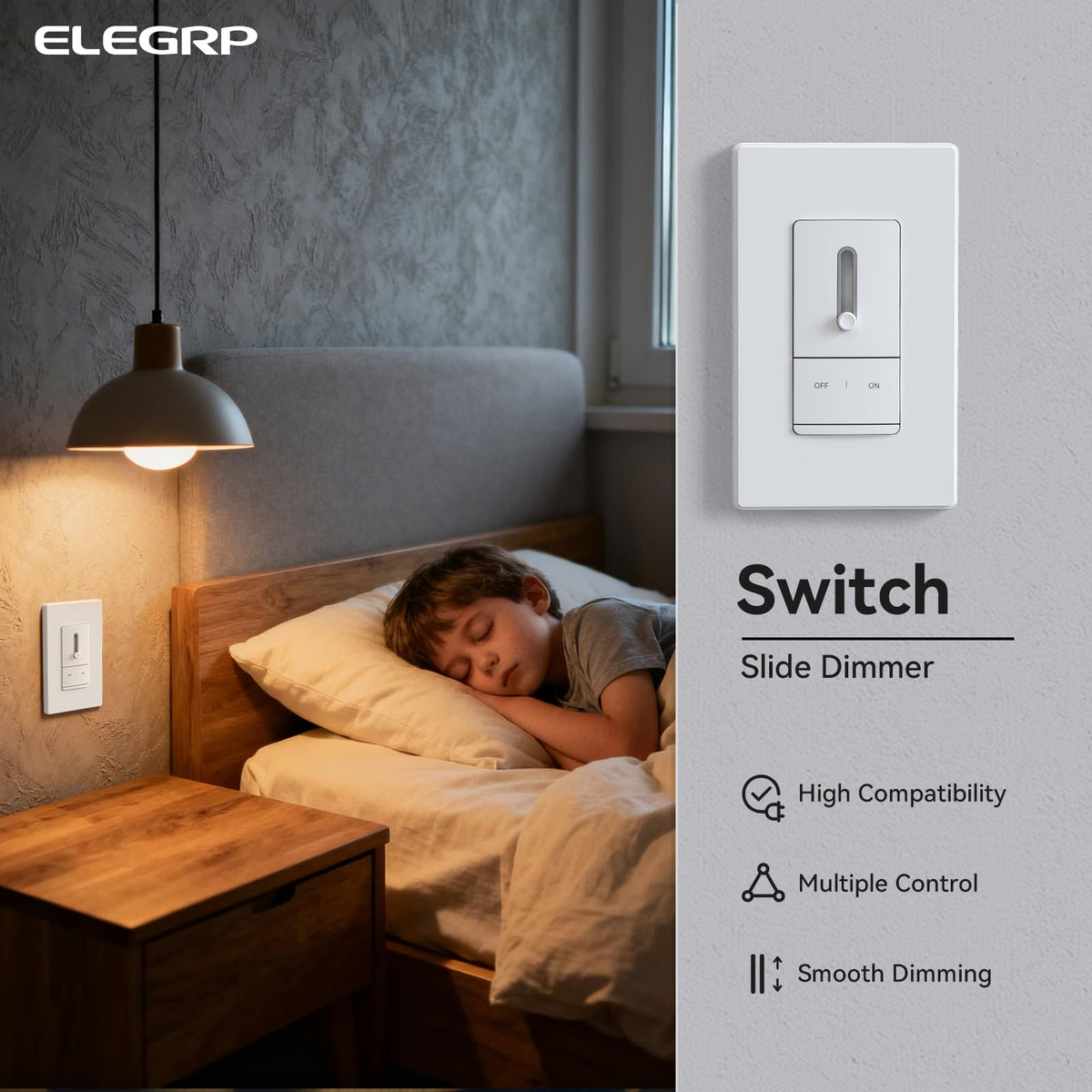 Slide Dimmer Light Switch (Single-Pole / 3-Way / White)