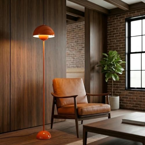 Mid Century Modern Metal Bud Floor Lamp for Home and Office (Orange)