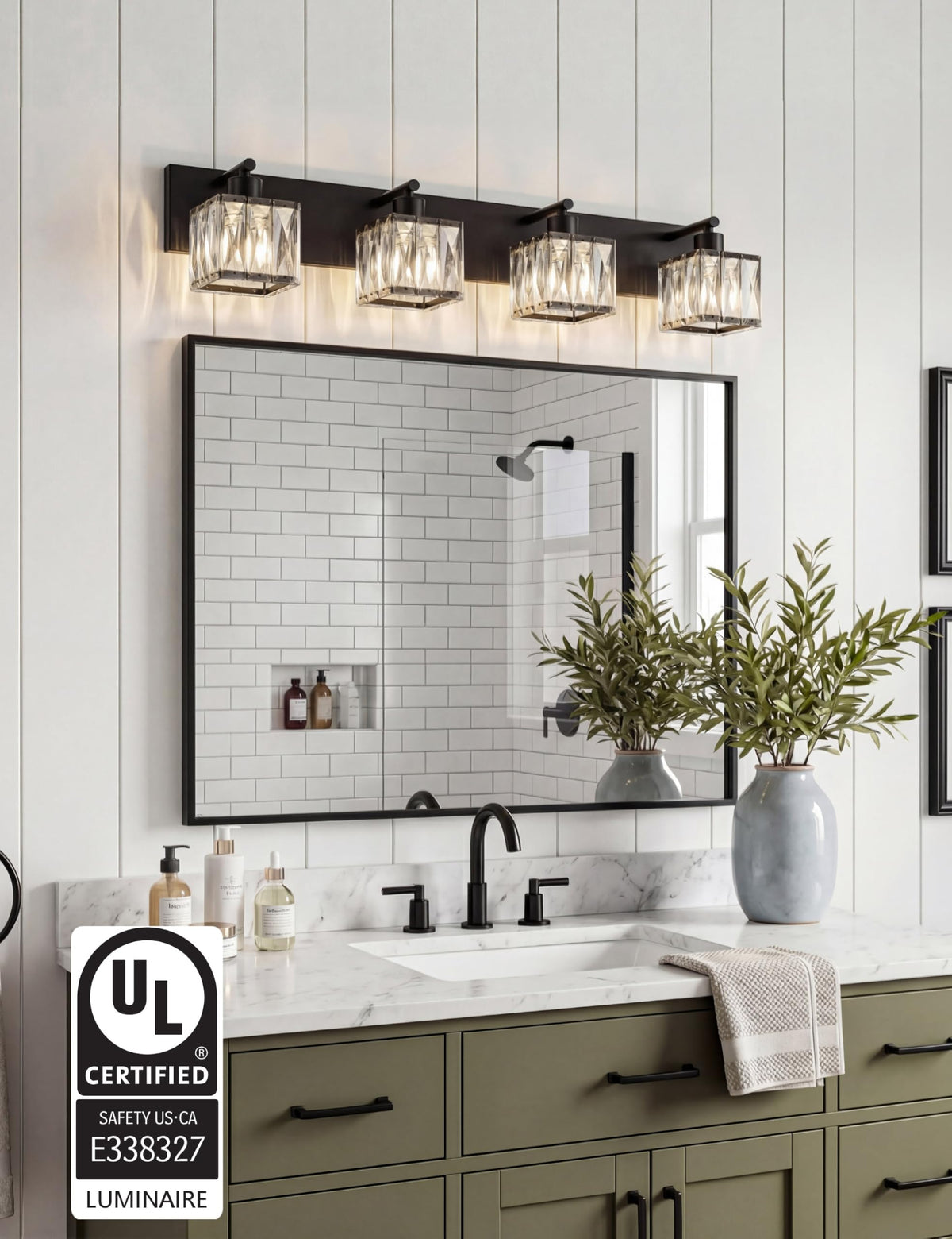 4 Light Crystal Bathroom Vanity Light Square (Matte Black-Square / 4 Light)
