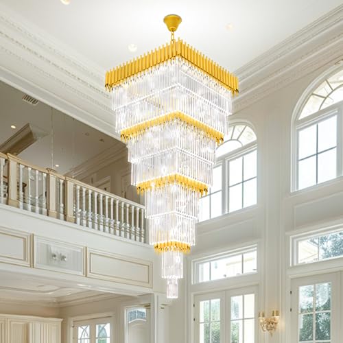 W32 x H94.5 Large Gold Chandeliers for High Ceiling (D32"XH94.5" Gold)