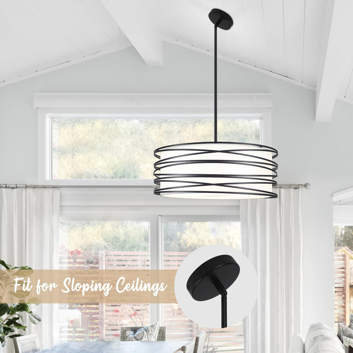 19.7'' 5 Light Black Drum Chandelier Black and White Modern Light Fixtures (Black / 19.7‘’)