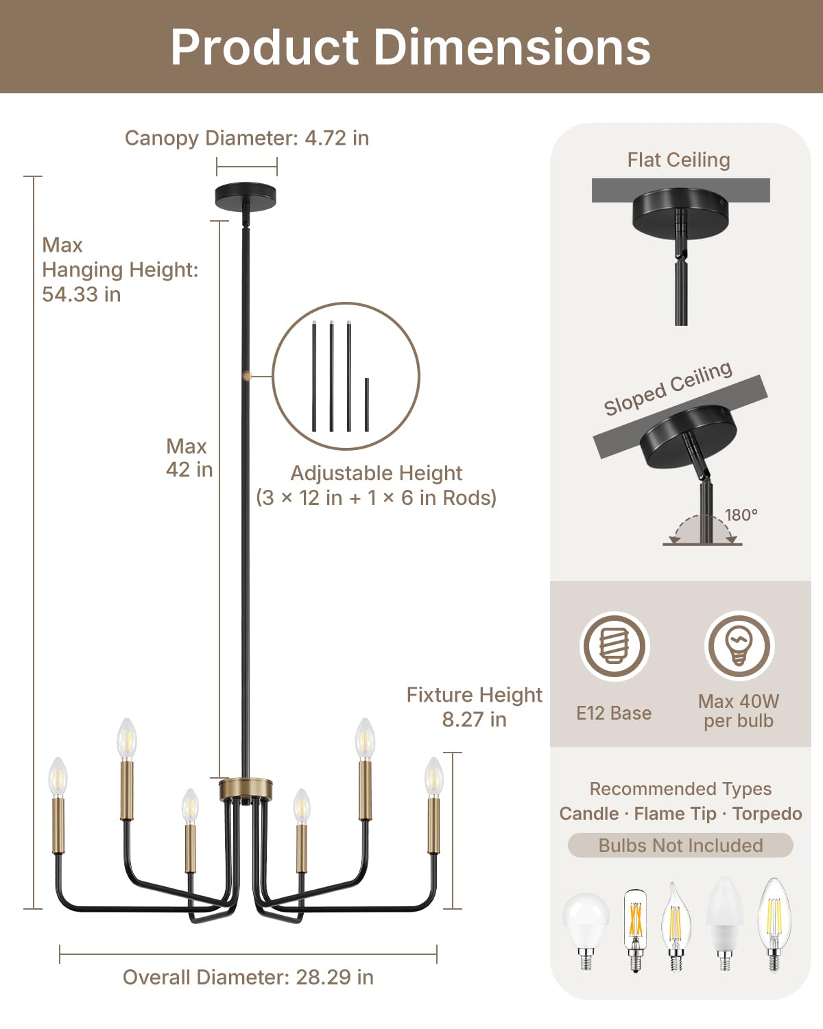 6 Light Black and Champagne Bronze Chandelier (Black and Champagne Bronze / 6-Light)