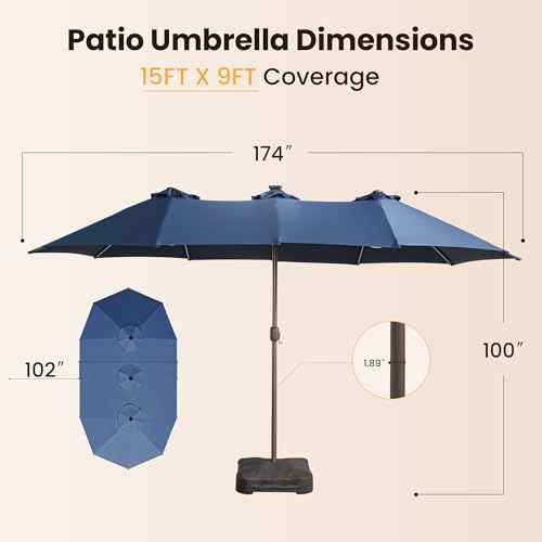 15FT Patio Umbrella With Multicolor Solar Light (Blue)