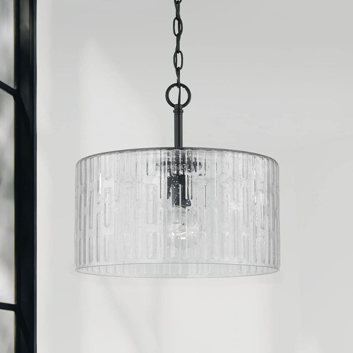 Capital Lighting 241311MB Emerson Embossed Seeded Glass Convertible Pendant (Matte Black)