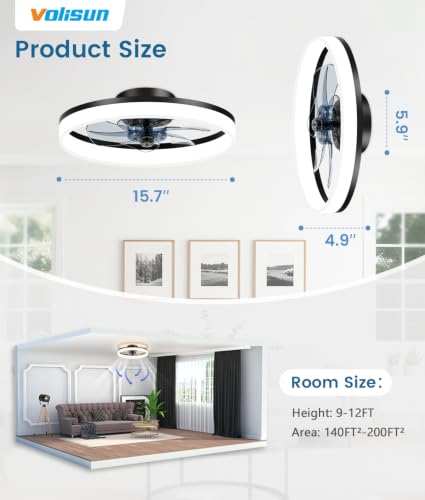Low Profile Ceiling Fans with Lights and Remote (Black / 16 INCH)