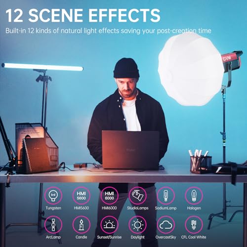 GVM 300W Photo Lighting RGB Video Light with Bowens Holder Lantern Softbox and Stand CRI 97+ CCT 2000K~10000K 6 Lighting Scenarios Application Program Controlled Studio Photo Lights (studio lights)