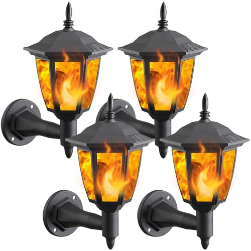 4 Pack Solar Flame Wall Lanterns Outdoor (Flickering Flame / 4 Pack)