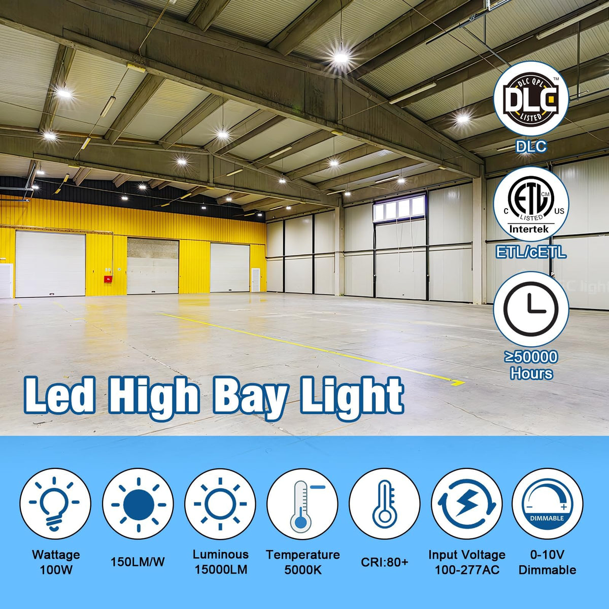 LED High Bay Light 100W 14000LM 5000K 1 (100-18PACK)