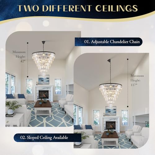Black Crystal Chandeliers 22 Lights 36" Luxury Round Chandelier (Black / Large-35.4”)