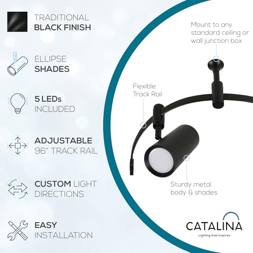 Ellipse Track Ceiling Light with 5 Adjustable LED Heads (Black)