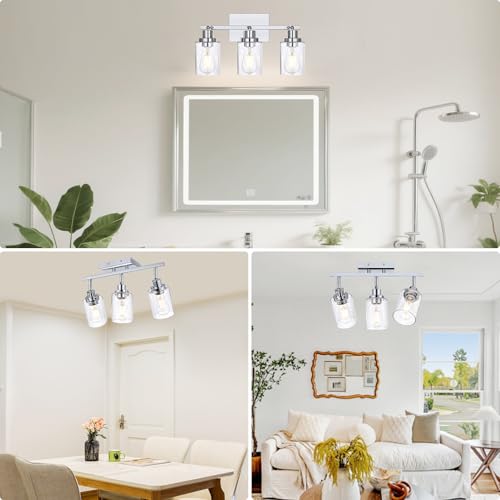3 Light Chrome Track Light Fixture Ceiling Track Lighting Heads with Seeded Glass Chrome Multi (Chrome / 3-Light)
