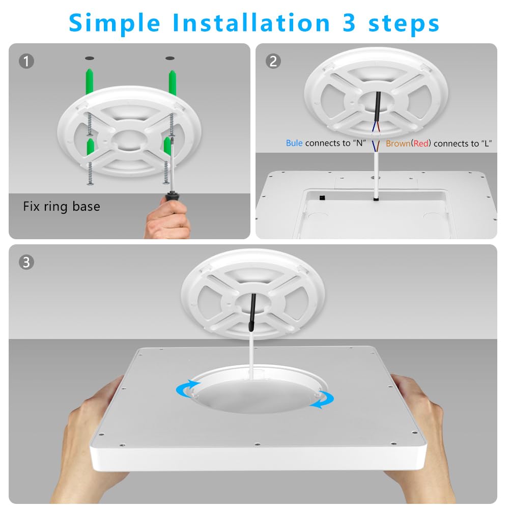 12Inch 24W Square LED Flush Mount Ceiling Light (Daylight White / 12 inch White)
