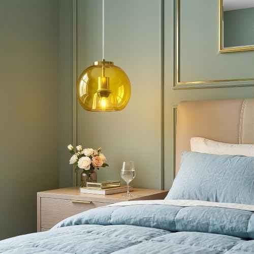 Yellow Glass Pendant Lights Kitchen Island (Yellow(7.87 in) / 2-Pack)