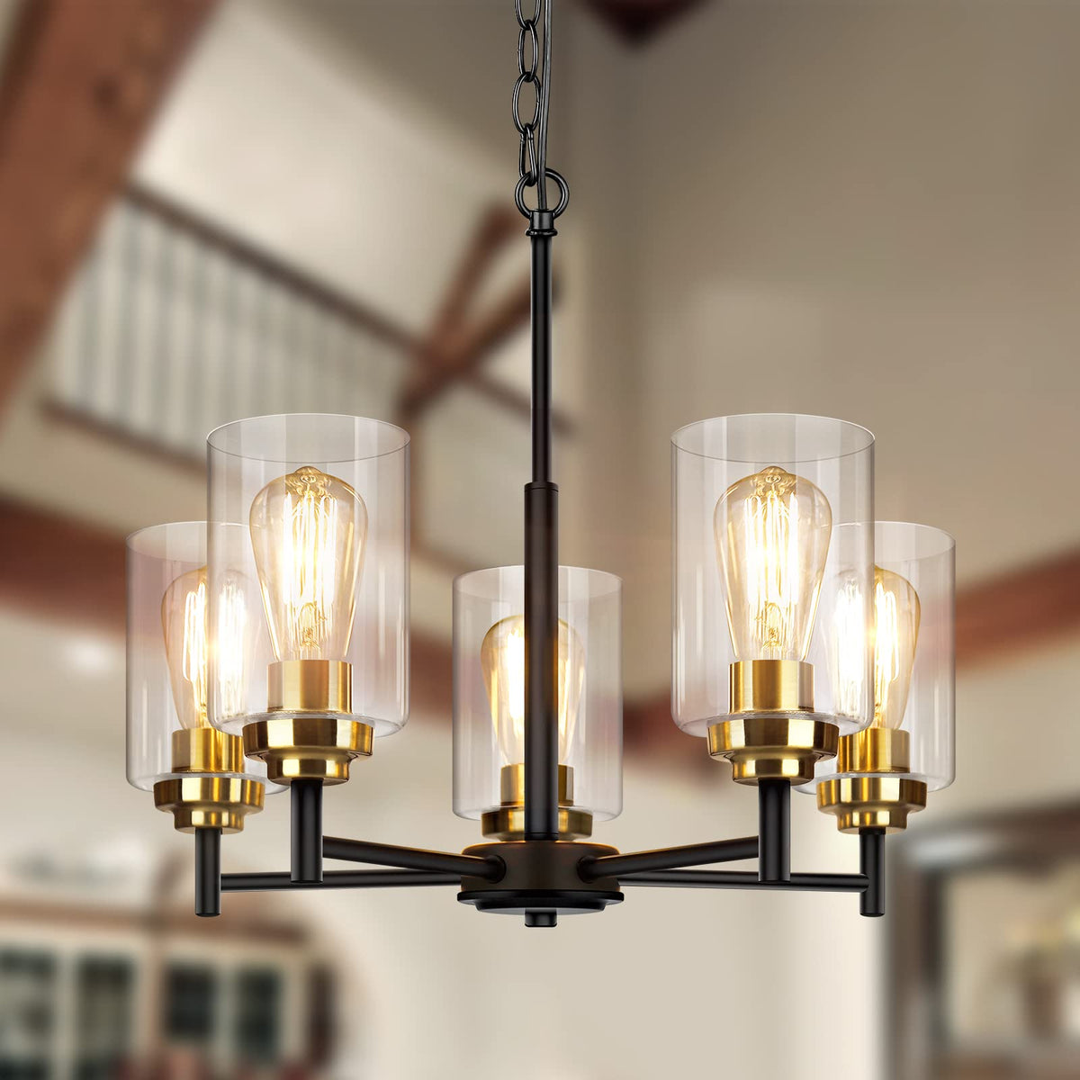 D19.8" Chandelier for Dining Room (Black & Gold / 5-Light D19.8")