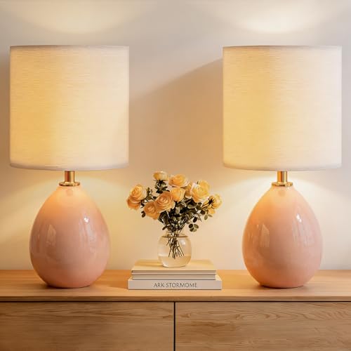 17.7" Ceramic Table Lamps Set of 2 for Living Room Bedroom (Pink)