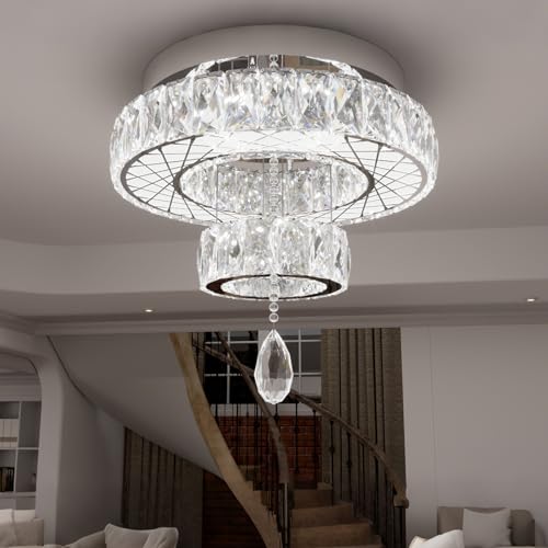 Chandelier Bedroom LED Light Modern Hallway Ceiling Lighting Fixtures for Kitchen Dining Room Kitchen Remote Dimmable Silver Lights (16 inch / Silver)