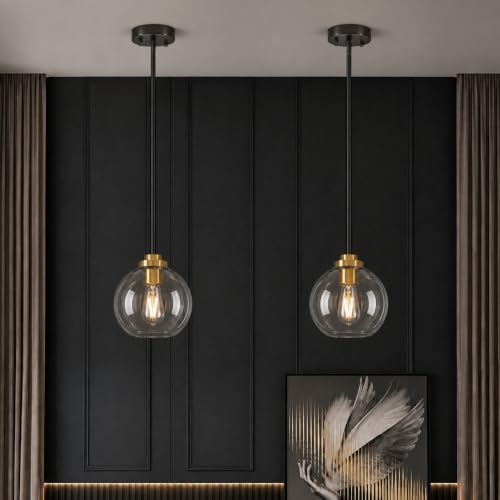 2 Pack Globe Pendant Lights (Black and Gold + Clear Glass 2 Pack)