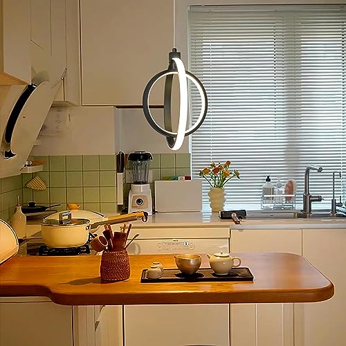 Modern LED Chandelier Black Ring Pendant Light Fixtures 4000K Dimmable Height Adjustable Pendant Lighting for Dining Room Kitchen Island Bedroom Living Room Foyer（1 (Sand Black / Round-1Pack)