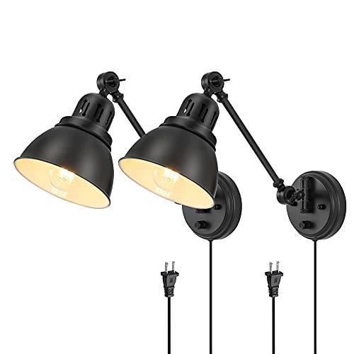 Plug in Wall Sconces Set of 2 (Black-2 PACK)