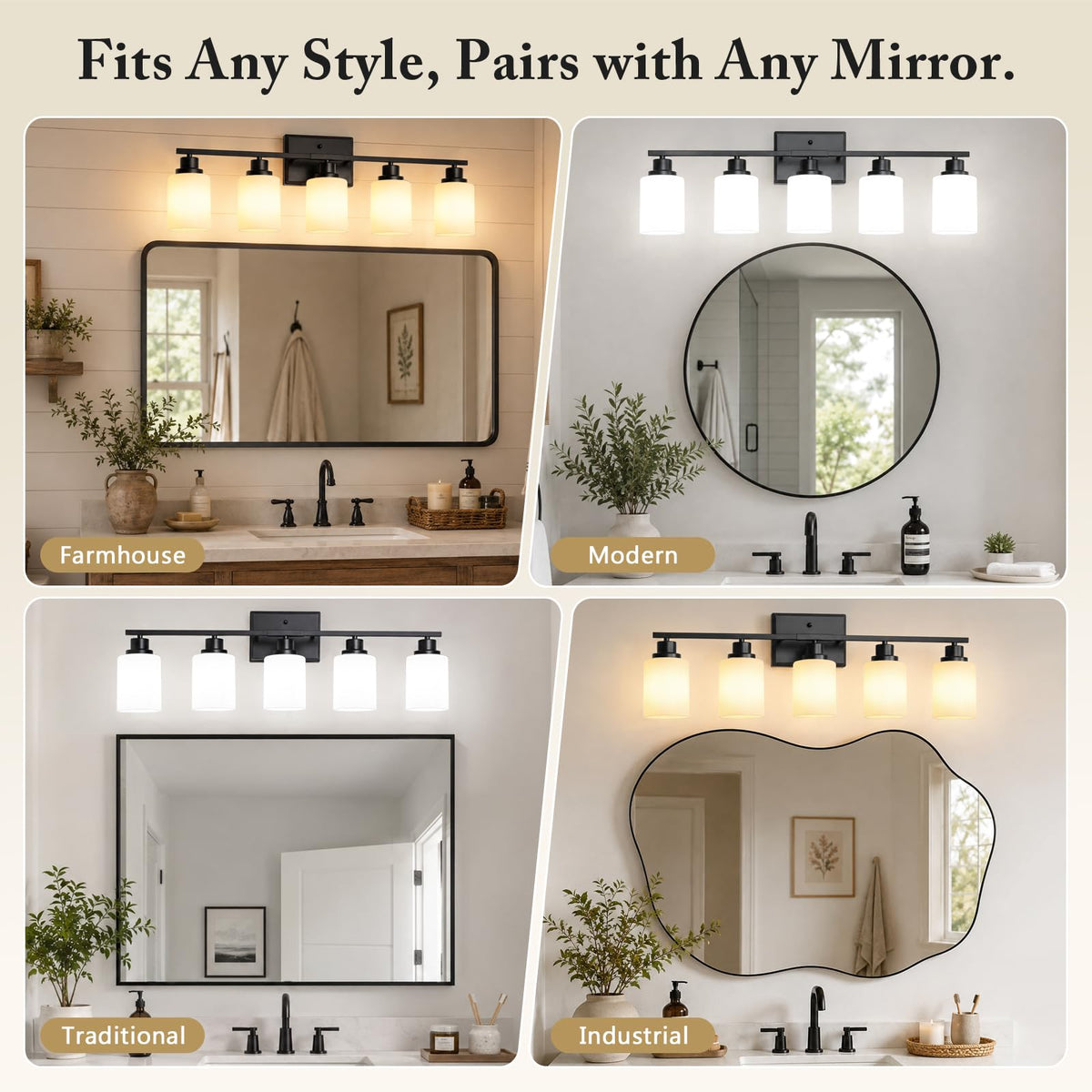 5 Light Bathroom Light Fixtures (Brushed Black / 5 Light-30.3")