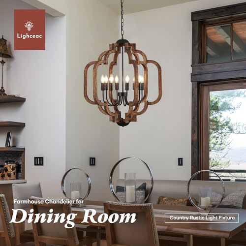 24.6" Farmhouse Vintage Chandelier 8 (Textured-Brown / D24" x H31" 8-Light)