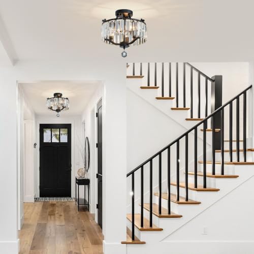 Crystal Black Chandeliers Modern Farmhouse Small Chandelier 12.2 Inch 3 (055-Black)