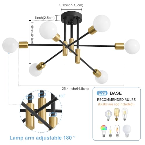 Sputnik Chandelier Mid Century Modern Nordic Pendant Lighting Lights Ceiling Light Fixture Black Light for Living Room