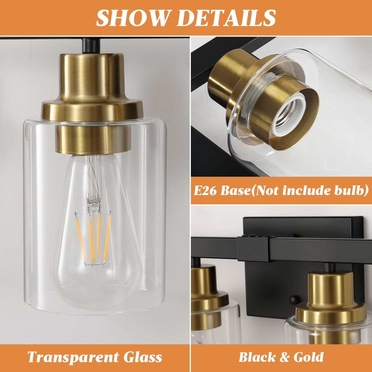 5 Light Black and Gold Bathroom Vanity Light (Black & Gold / 5-light)