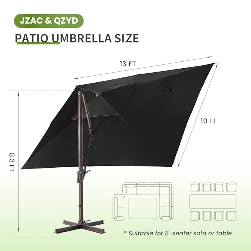 10x13 FT Cantilever Offset Patio Umbrella with Lights (Black)