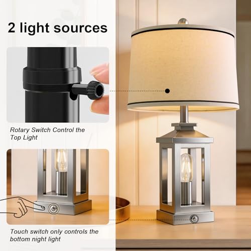 Modern Table Lamps Set of 2 for Living Room 23.75" Bedroom Nightstand Lamps (Silver)