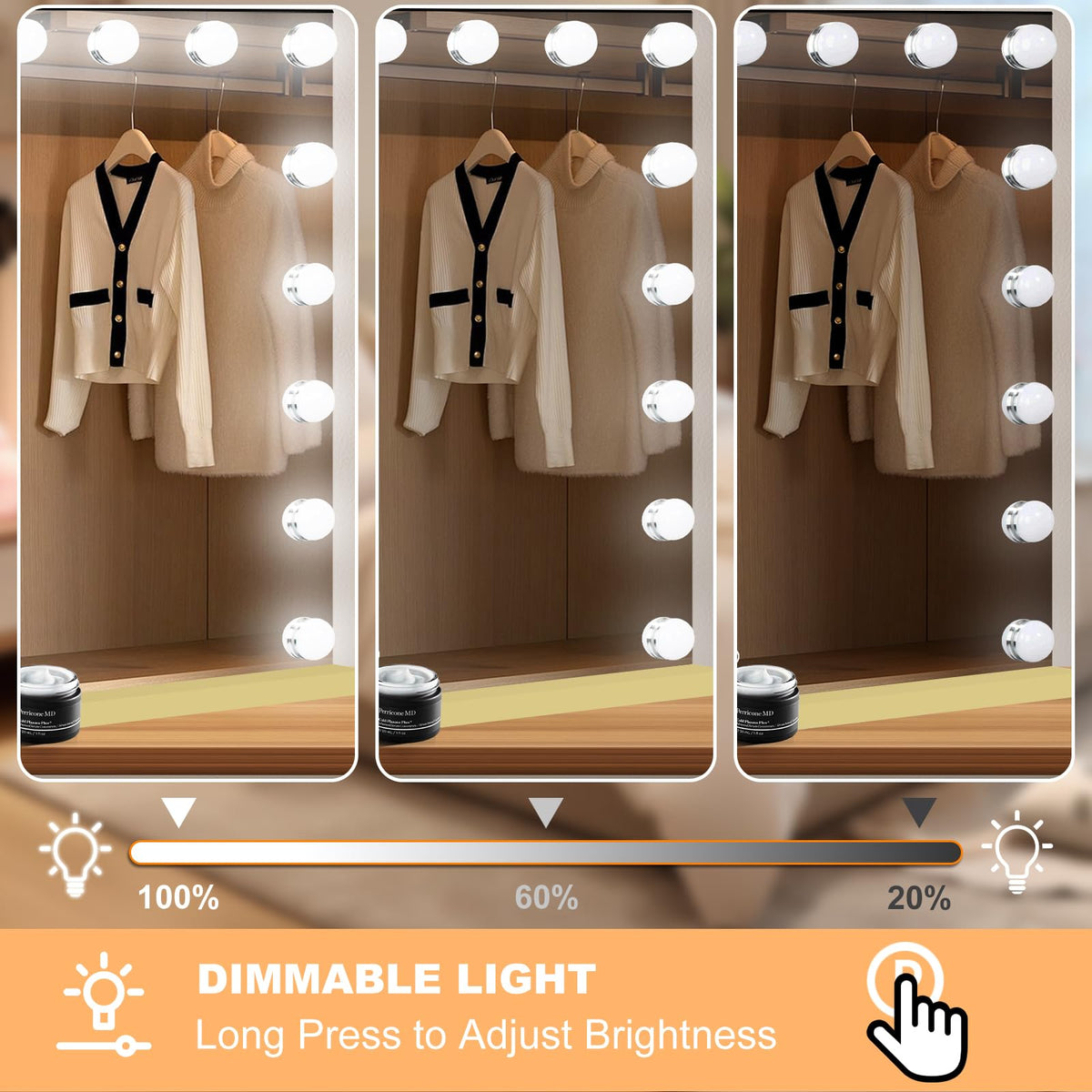 Vanity Mirror with Lights (Gold / 32"L x 24"W)
