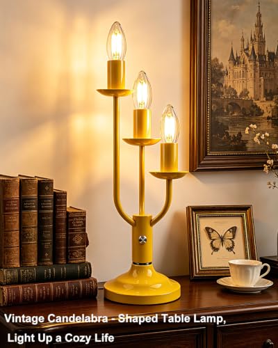 Yellow Candelabra Table Lamp Dimmable Warmwhite 3 Bulbs Included (06-Yellow 3-Light Candelabra)