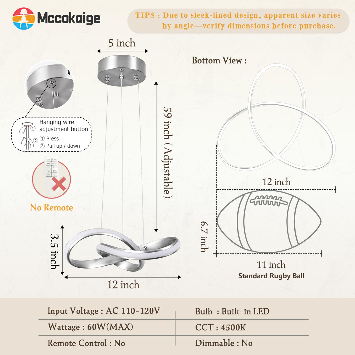 LED Chandelier Modern Pendant Light Fixture 2 Pack Simple Irregular Streamline Ring Light Nickel with 4500K and 59" Height Adjustable Hanging Lamp for Kitchen Island Hallway Foyer Corridor (Nickel / 12 Inch)