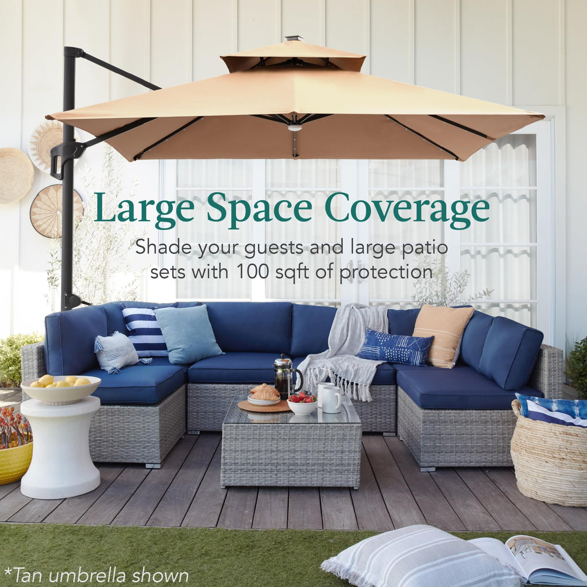 10x10ft Cantilever Patio Umbrella w (10x10ft / Rose Quartz)
