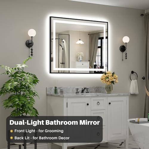 44x36 Inch LED Bathroom Mirror with Black Frame (Backlit+front Lit With Black Frame / 44"L x 36"W)