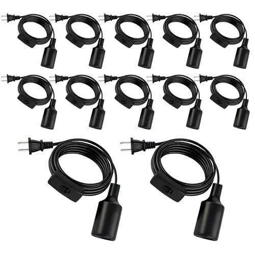 12 Pcs Hanging Light Cord with Switch 6 Feet Light Bulb Socket Cable Lamp Kit Black Pendant Socket Extension for E26 E27 Lamp Socket Lantern