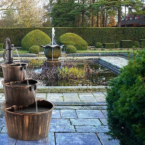 40 Inch 3 Tier Barrel Waterfall Fountain Outdoor Water Fountains Barrel Wood 3 (3-tier)