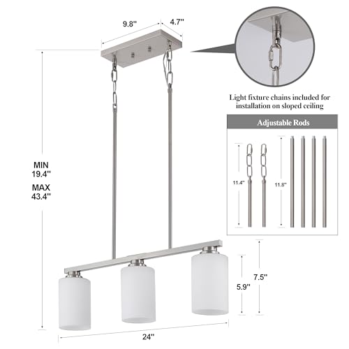 Island Light for Kitchen (Brushed Nickel / 3 Light + Milk Glass)