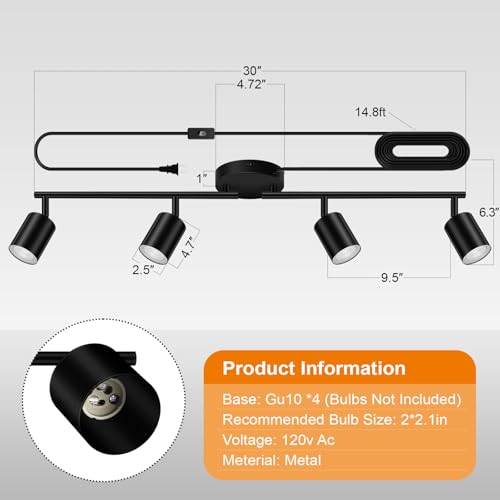 Plug in Track Lighting LED (4-Light Track Light(Black))