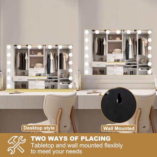Vanity Mirror with Lights (Gold / 28"L x 20"W)