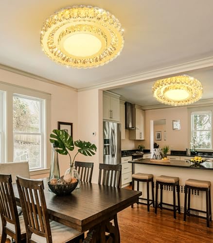 19.6" Dimmable Crystal Chandelier Modern LED Flush Mount Ceiling Light Fixtures for Living Room Bedroom Hallway Kitchen Island Staircase Gold (19.6" Gold)