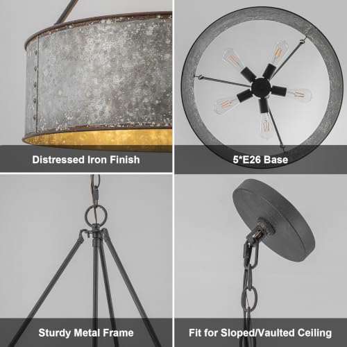 24" Metal Drum Chandelier 5 (Distressed Iron / 24")