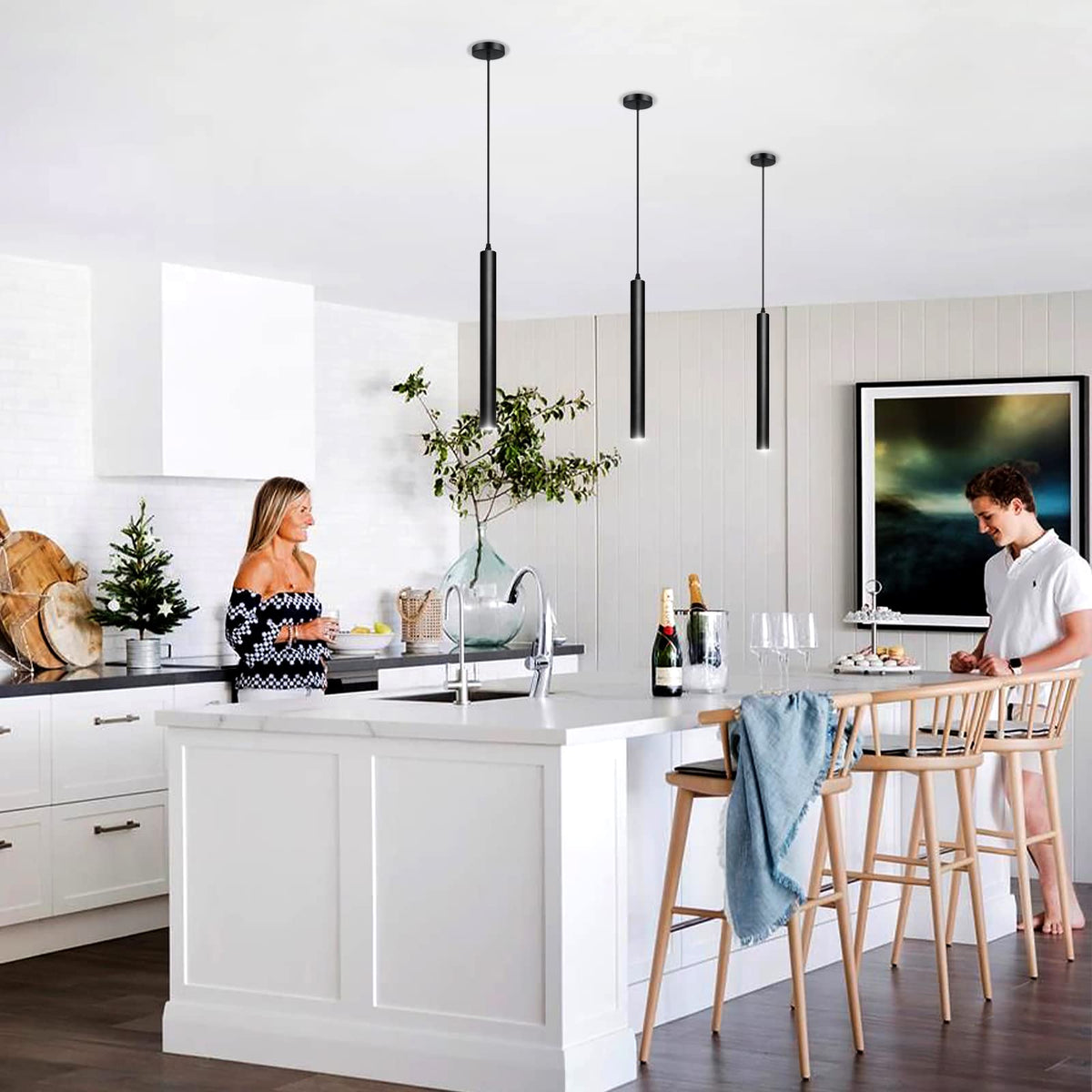 Modern Pendant Lights (Black-Dimmable+3 Color Temperature-1p / 15.7inch-1p-1 light)