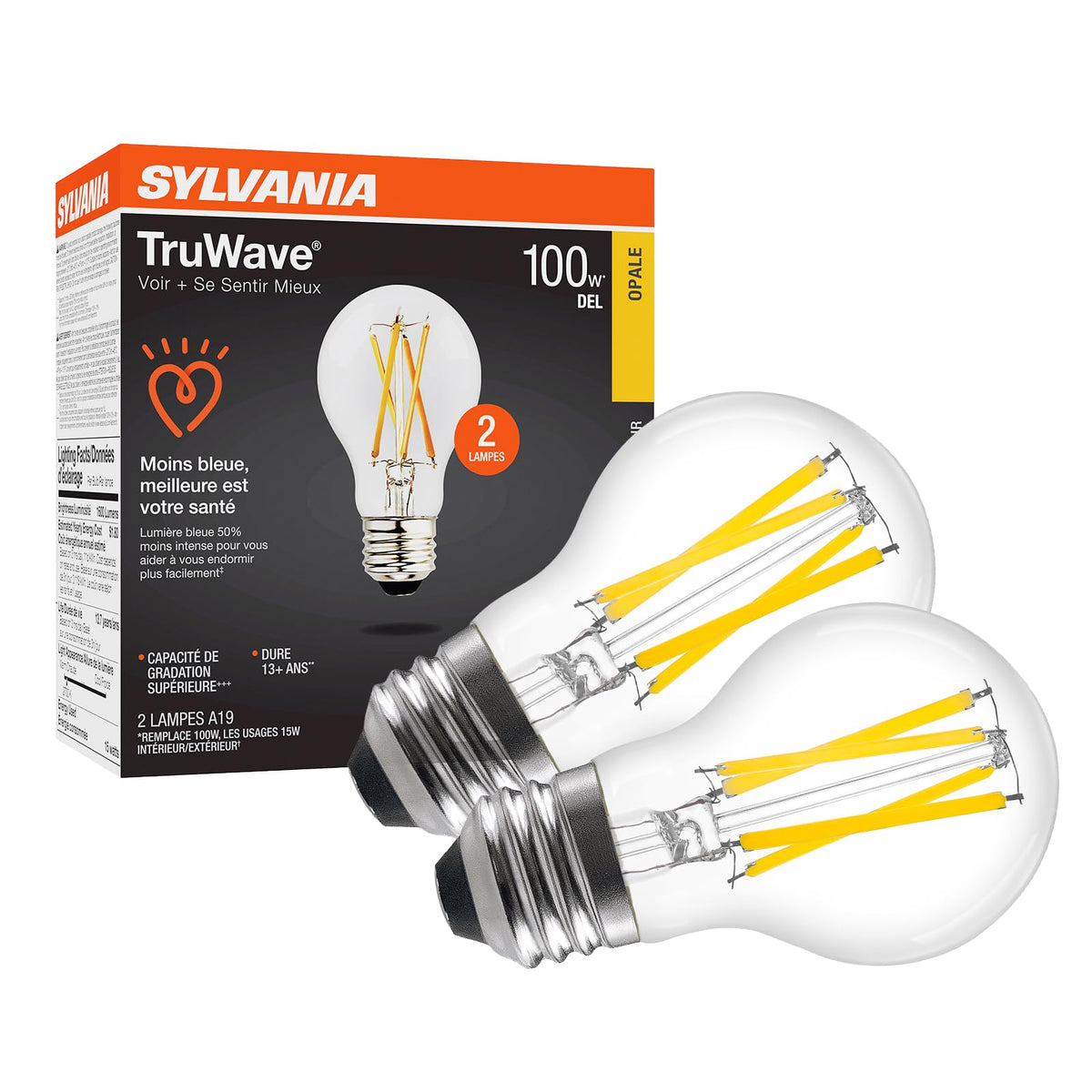 Sylvania LED TruWave Natural Series A19 Light Bulb (100 Watt / 2 Count / 2700k Soft White)